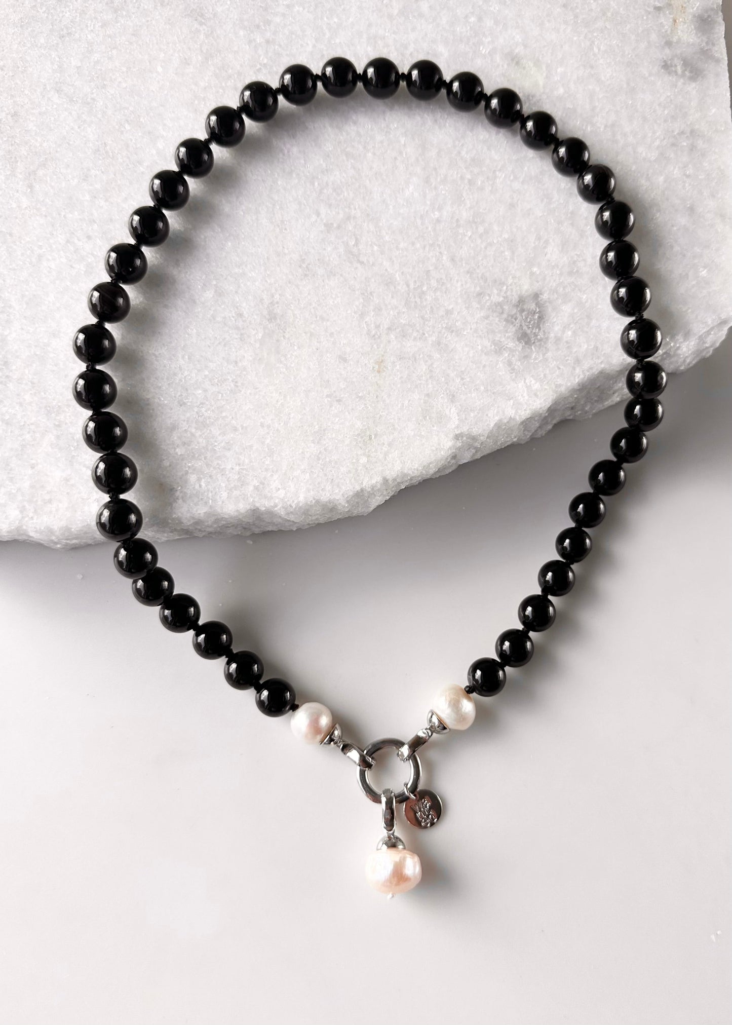 Handmade Stone and pearl drop necklace with detachable pendant