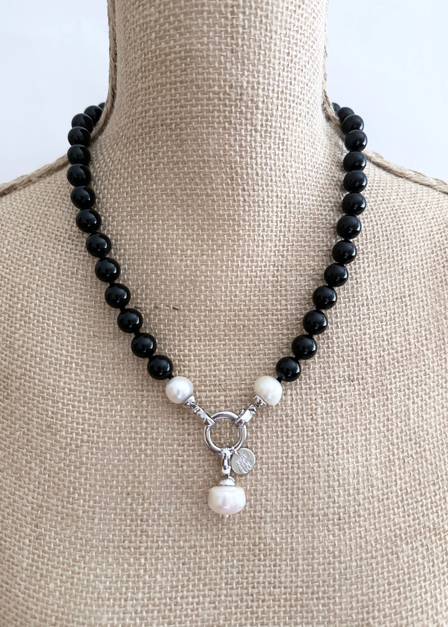 Handmade Stone and pearl drop necklace with detachable pendant