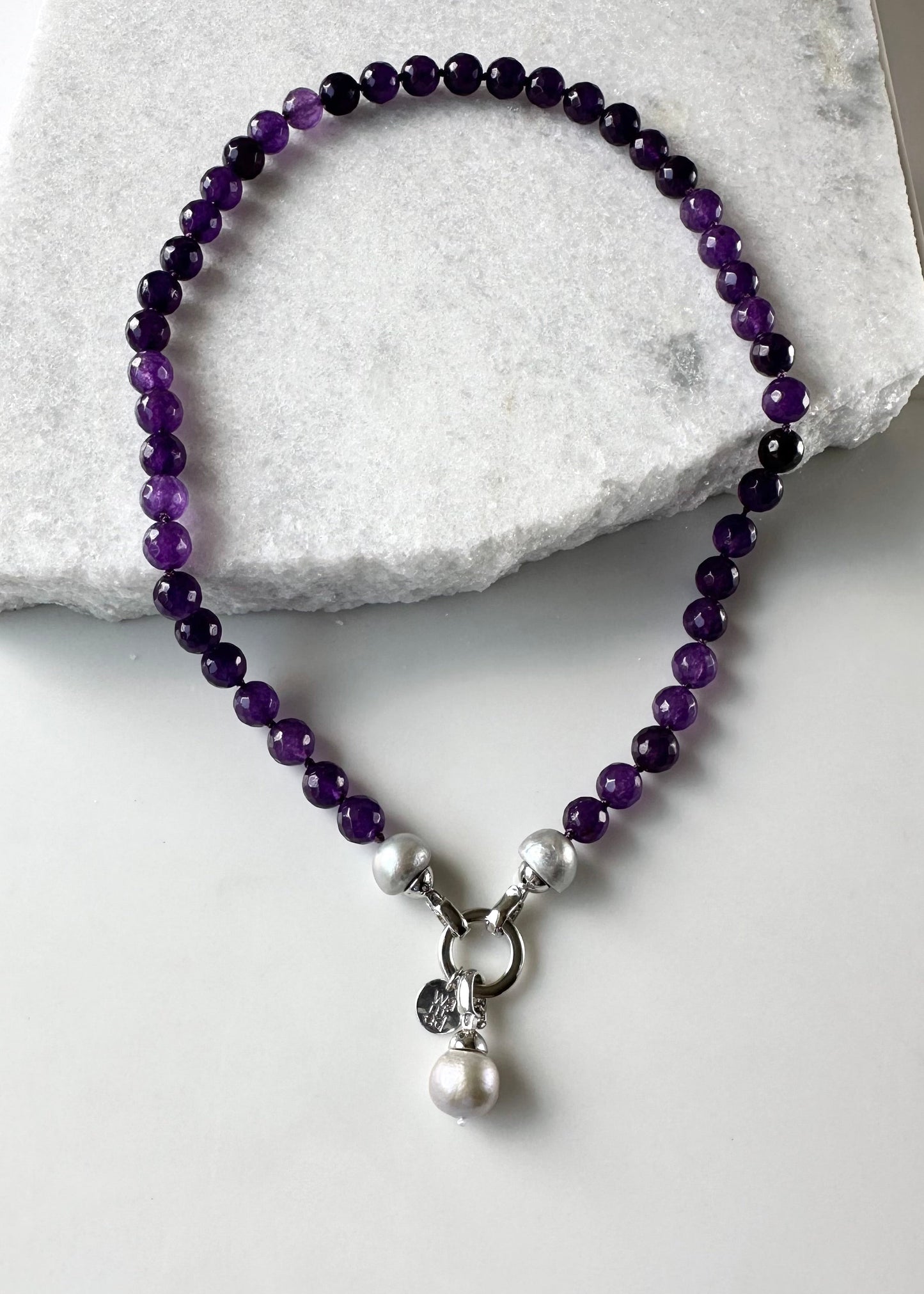 Handmade Stone and Pearl Drop Necklace  with Detachable Pendant