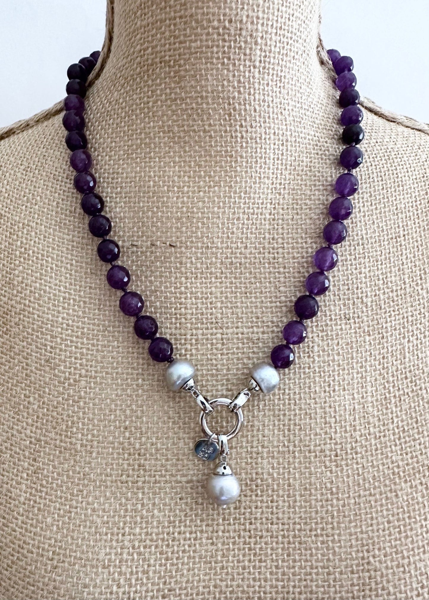 Handmade Stone and pearl drop necklace with detachable pendant