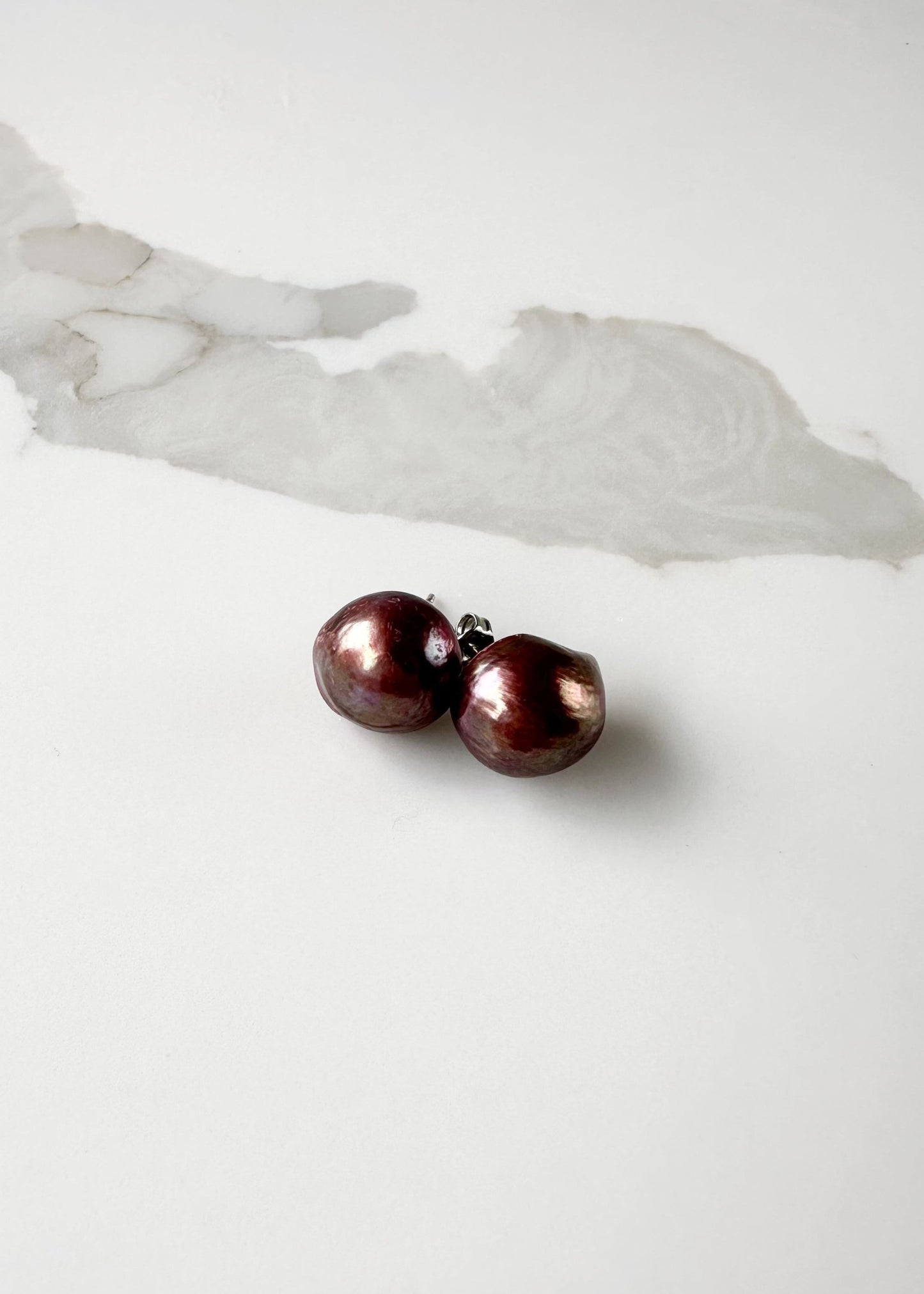 Extra Large Brown Baroque Freshwater Pearl Earrings on Sterling Silver Studs