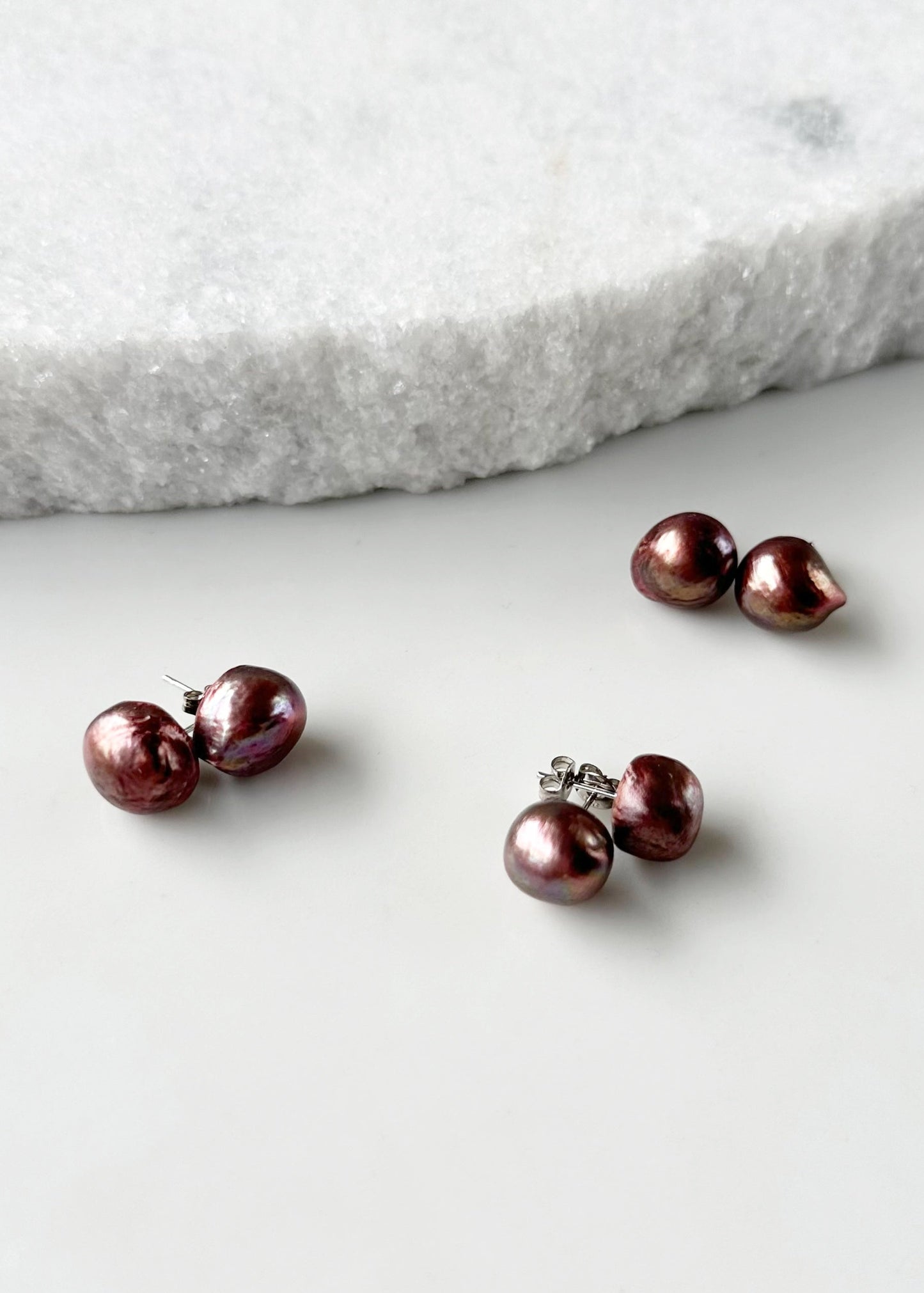 Extra Large Brown Baroque Freshwater Pearl Earrings on Sterling Silver Studs