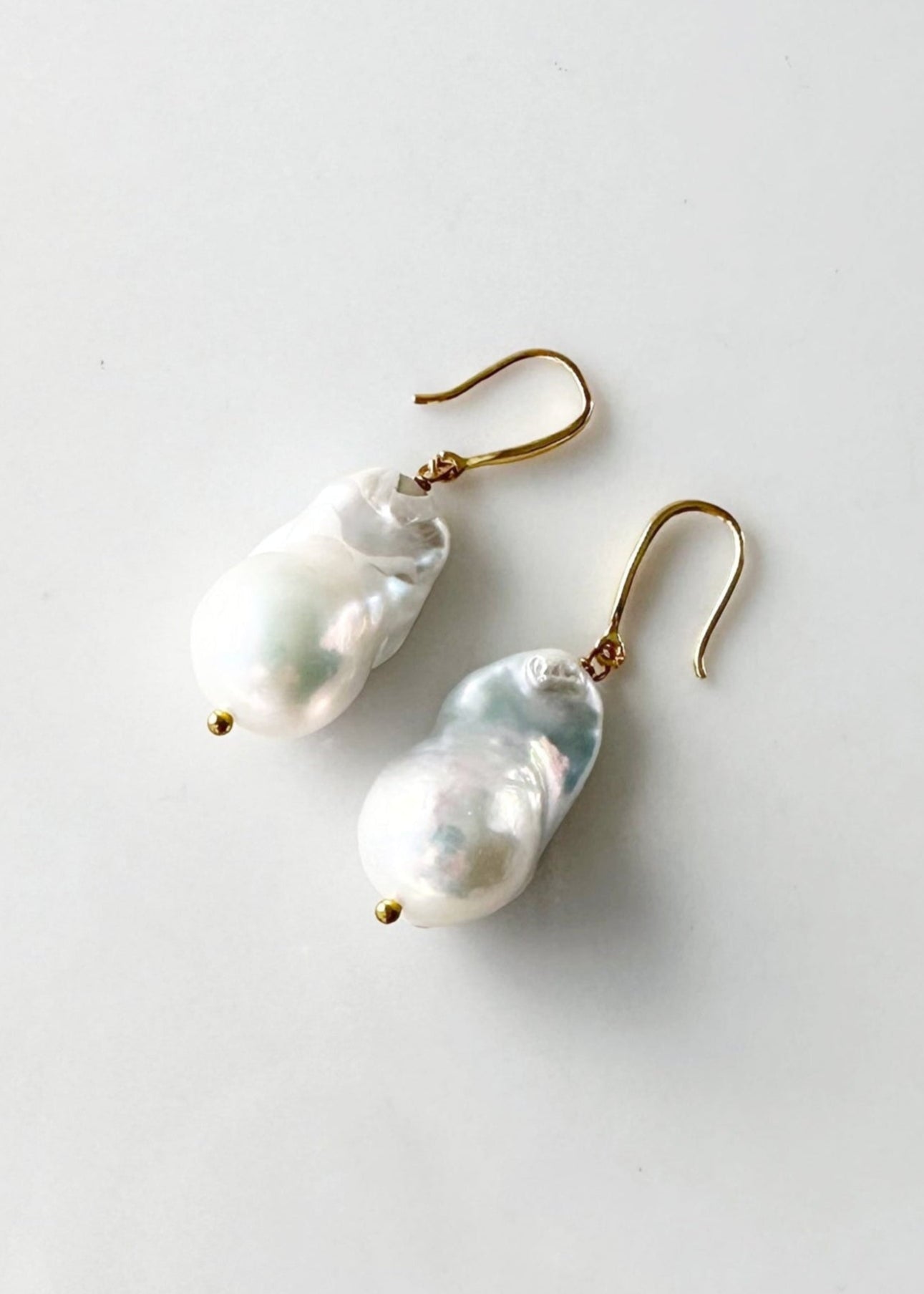 Large Baroque White Freshwater Pearl Earrings on Yellow Gold-Plated Wire. Stunning and each on is Unique.