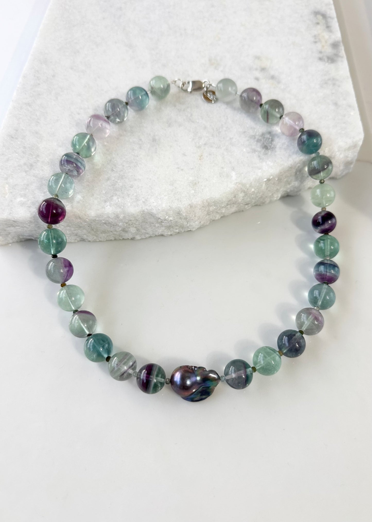FLUORITE & BAROQUE PEARL NECKLACE - WANTED ONE OF A KIND