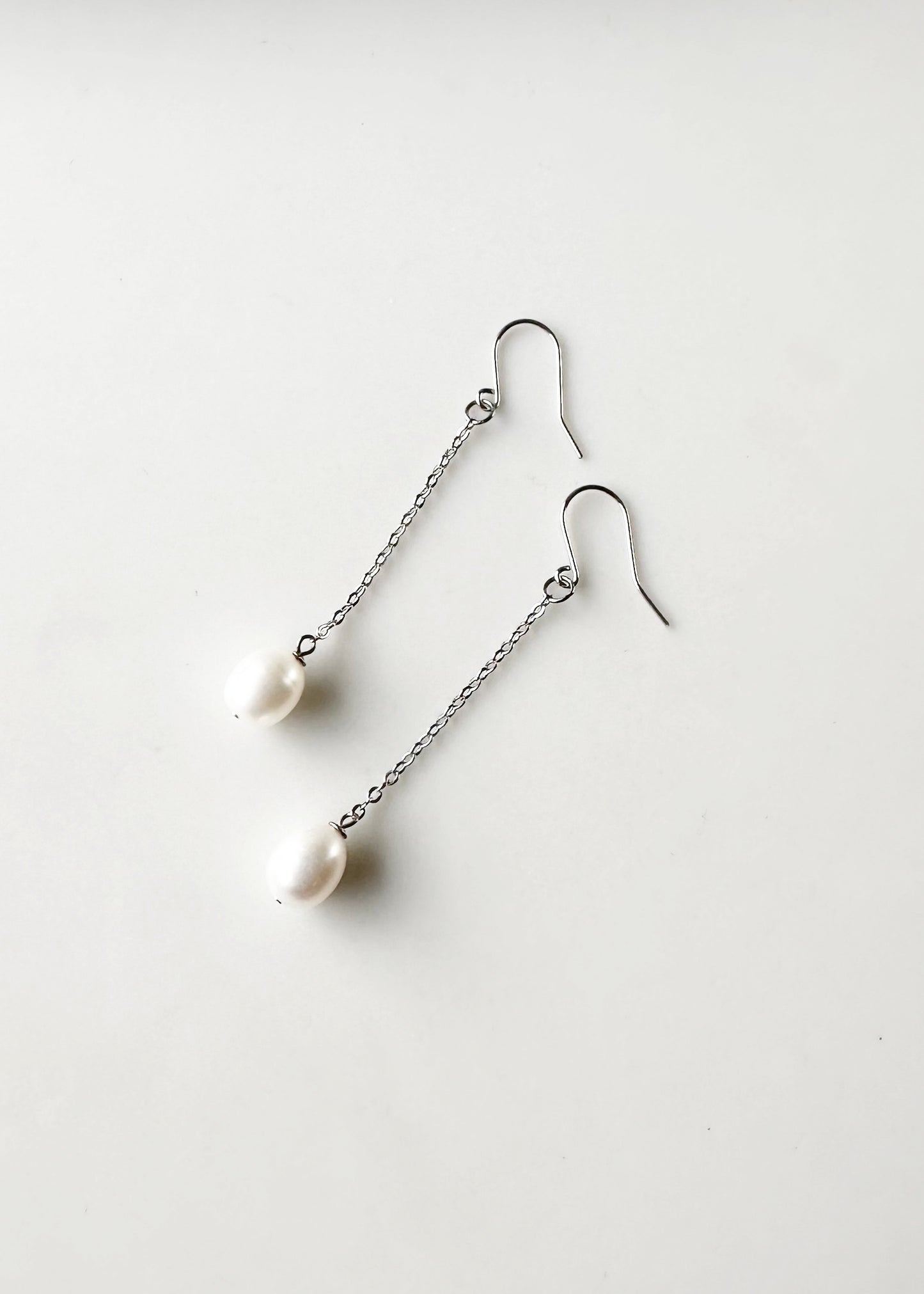 2.5” Delicate Gold-Plated Chain and Freshwater Pearl Drop Earring on Sterling Silver Hooks.