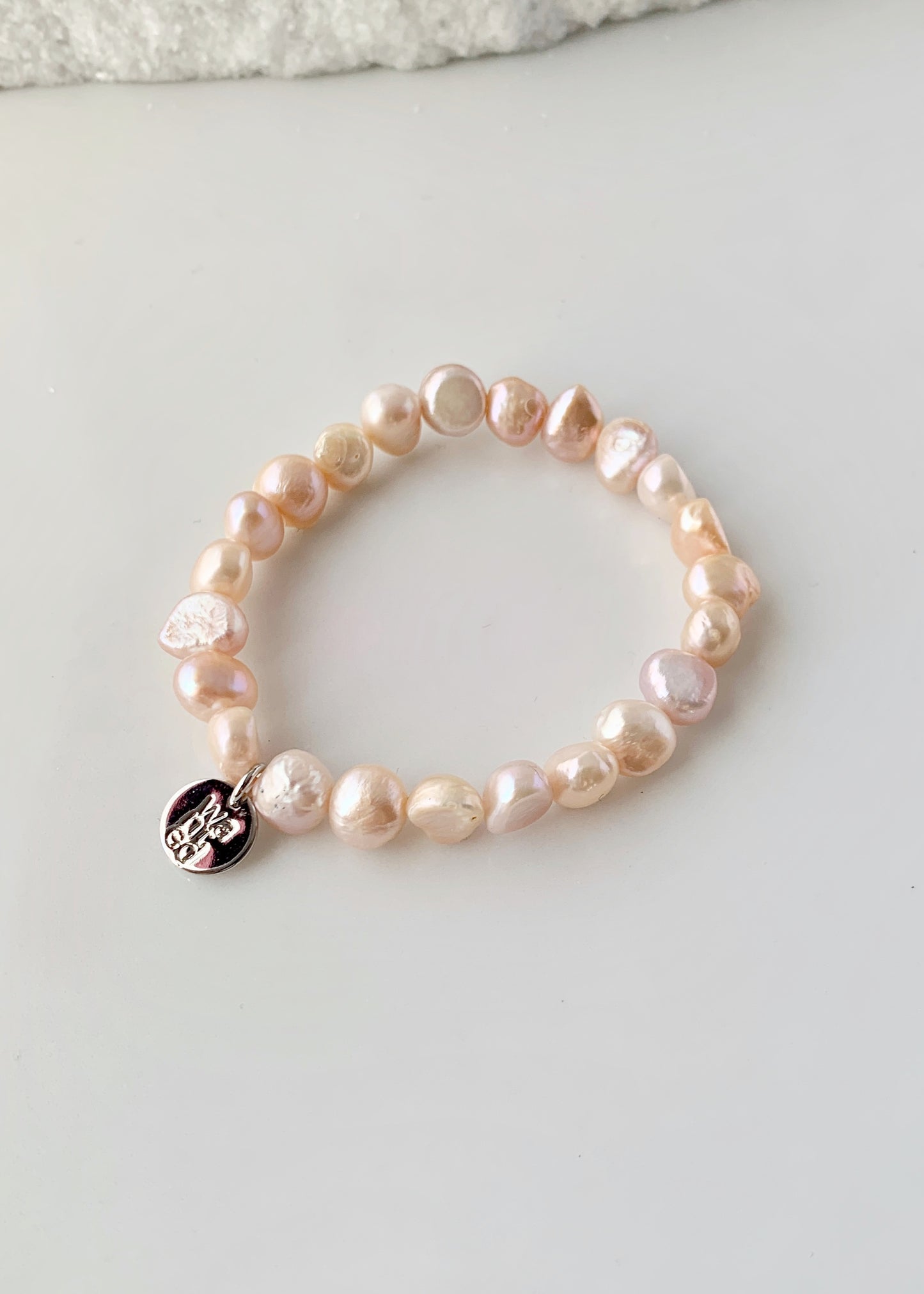 Pretty Stretch Bracelet with Baroque Pink/Peach Freshwater Pearls that can be Worn Alone or Stacked with your Other Favorites.