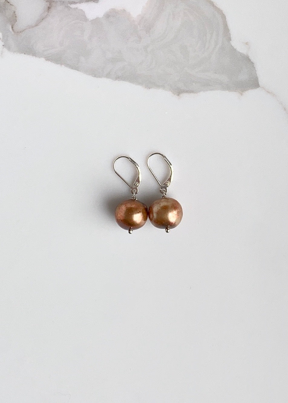 Large Brown Freshwater Pearl Earrings with Sterling Silver Leverback