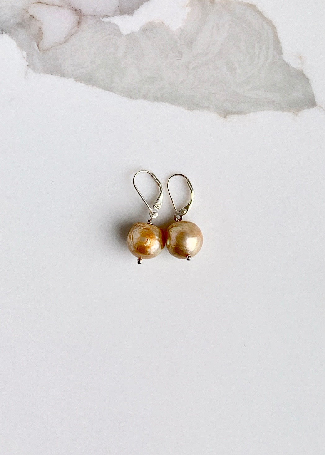 Large Gold Freshwater Pearl Earrings with Sterling Silver Leverback