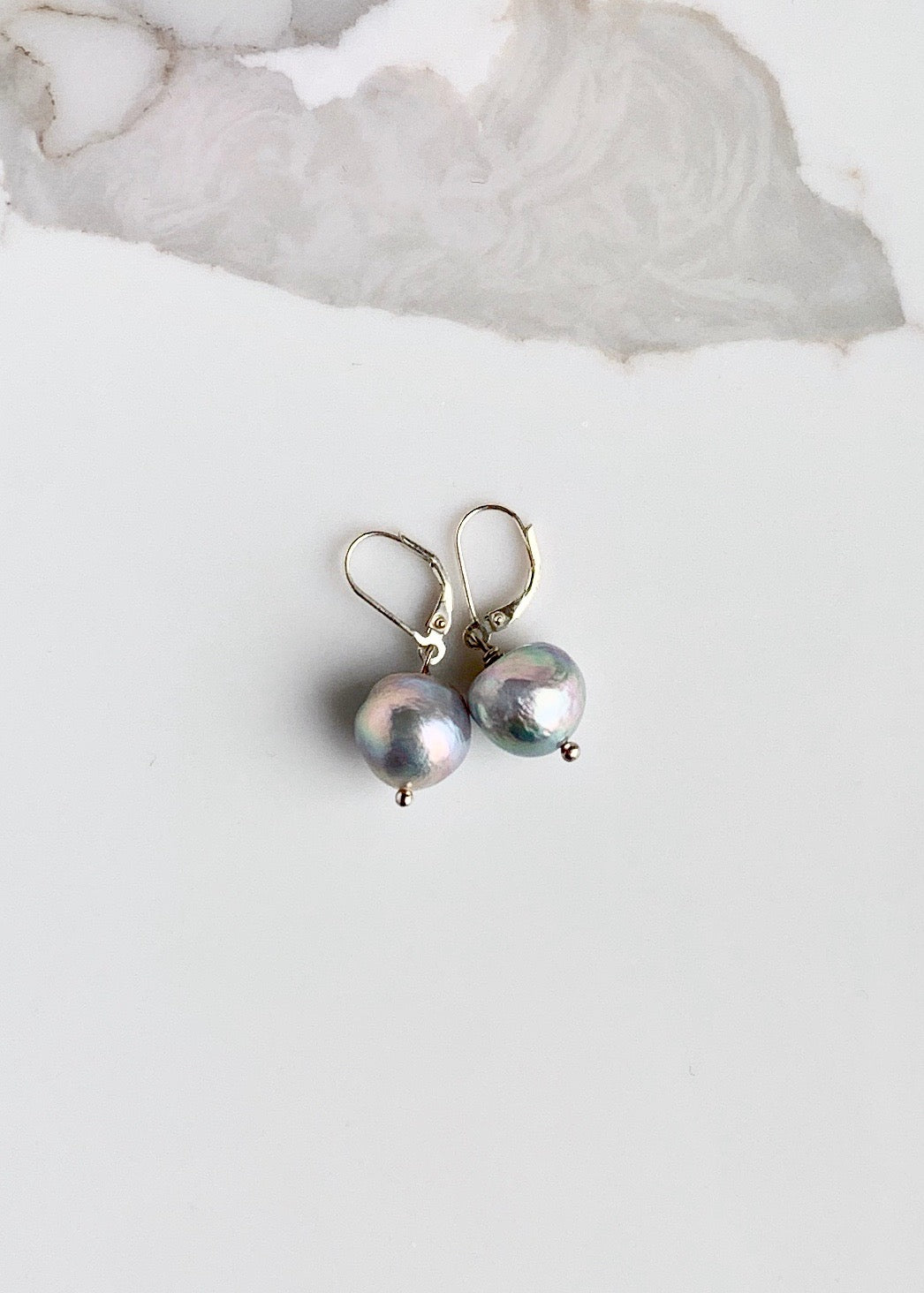 Large Grey Freshwater Pearl Earrings with Sterling Silver Leverback