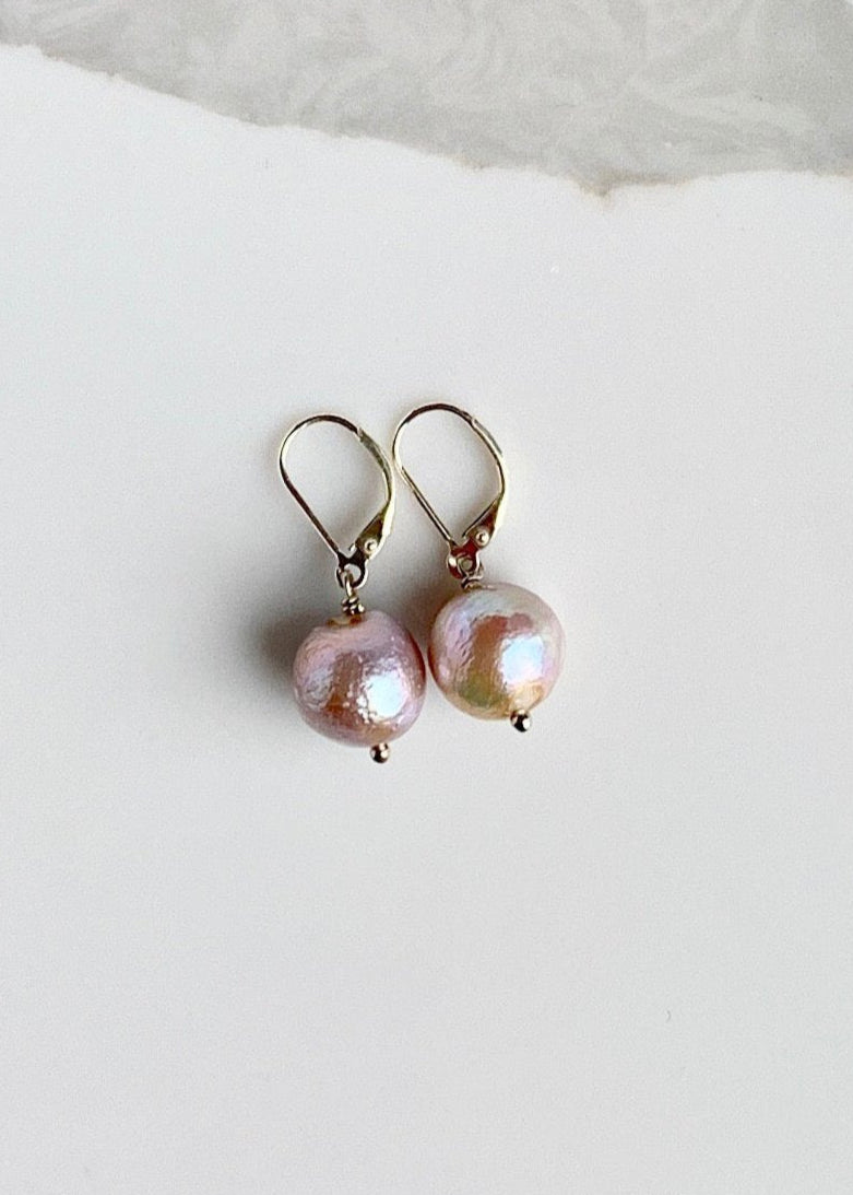 Large Pink Freshwater Pearl Earrings with Sterling Silver Leverback