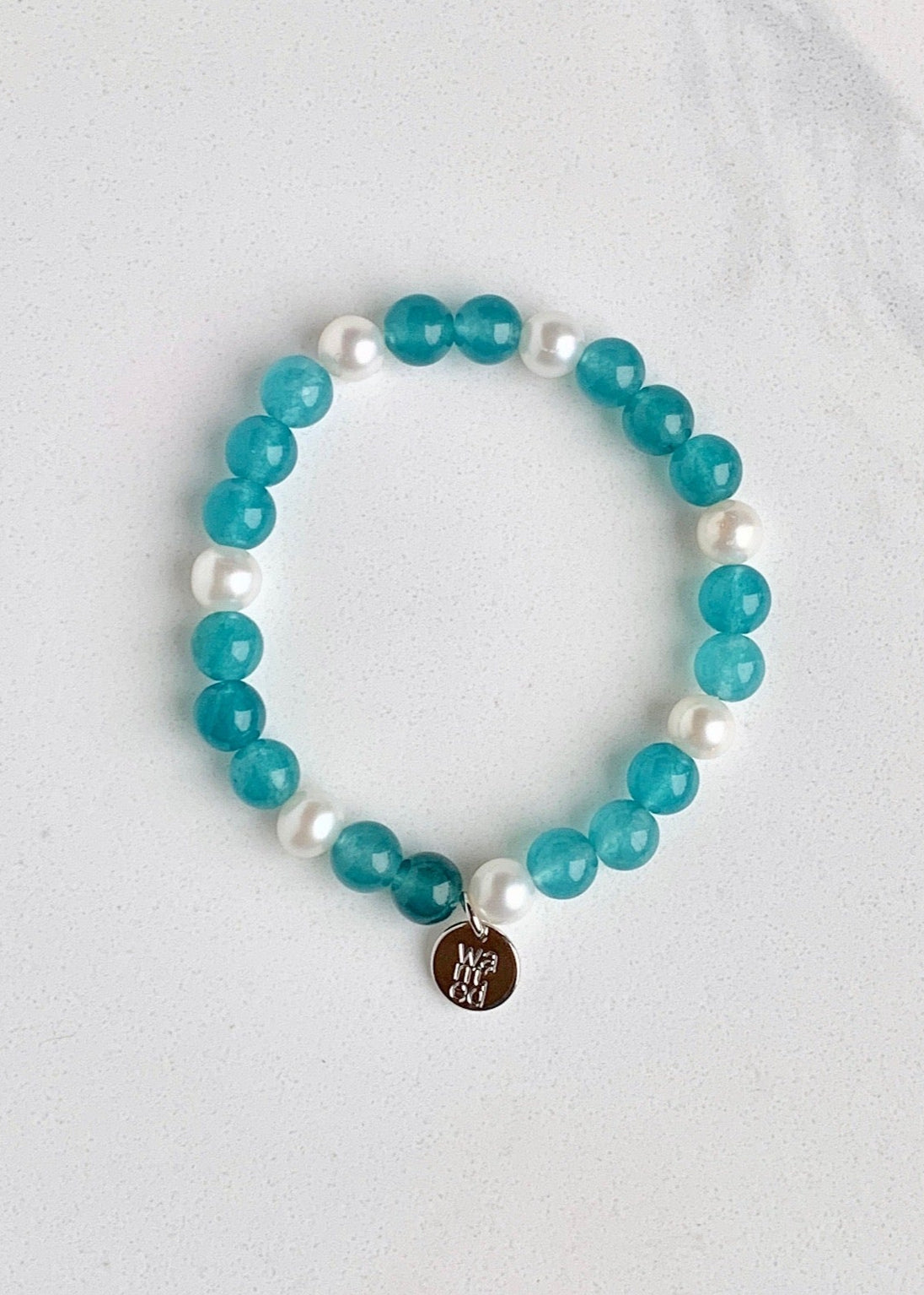 White Freshwater Pearl with Teal Agate Stretch Bracelet.  Perfect for layering!