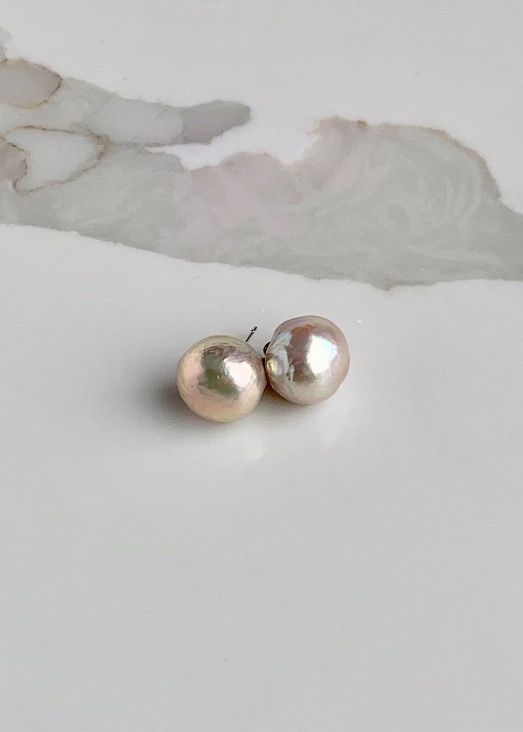 Extra Large Champagne Baroque Freshwater Pearl Earrings on Sterling Silver Studs
