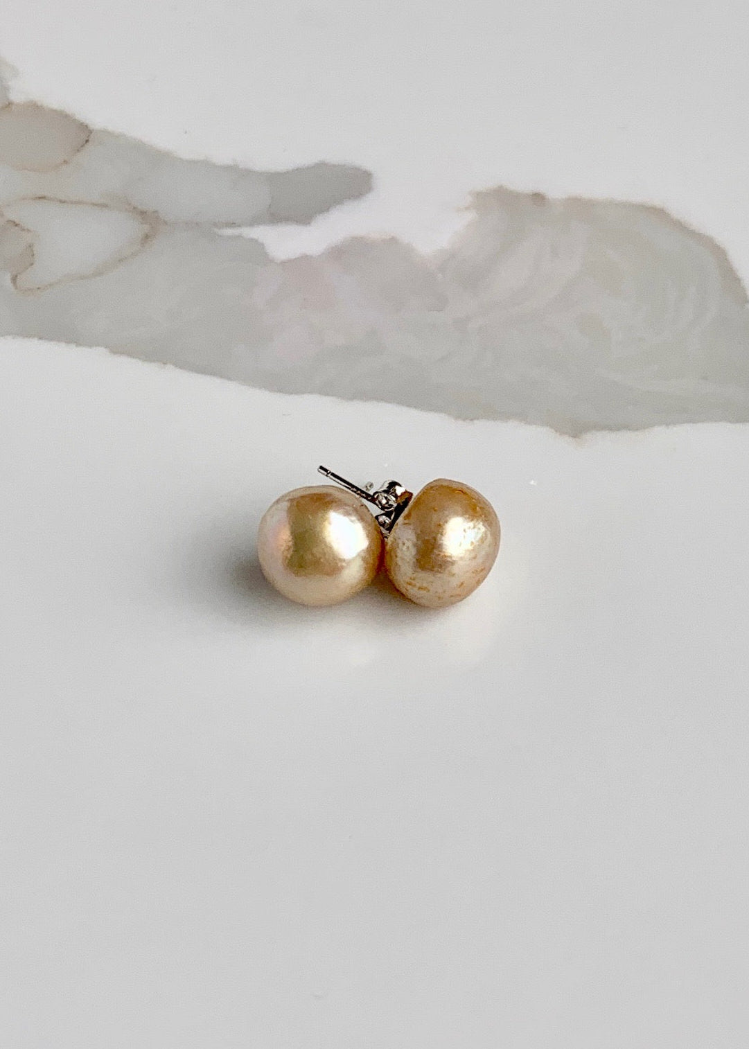 Extra Large Gold Baroque Freshwater Pearl Earrings on Sterling Silver Studs