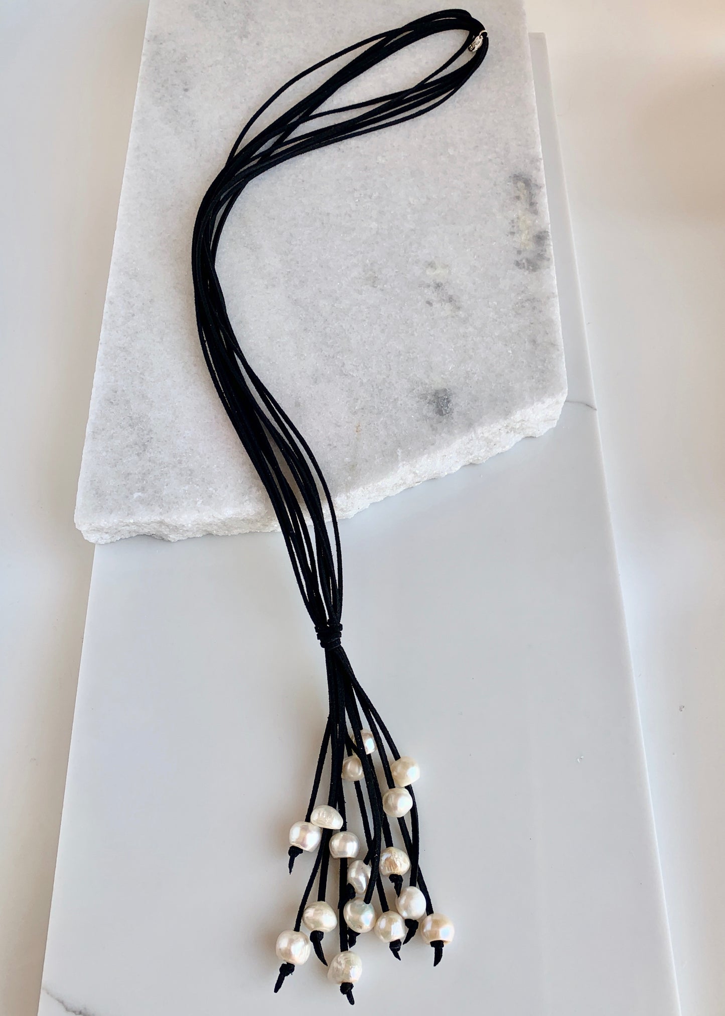 Baroque Freshwater Pearl Cluster Drop on Five Strands of Black Vegan Suede For 21