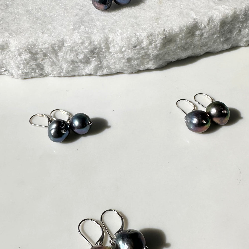 
                      
                        Five Pairs of Black Freshwater Pearl Earrings with Sterling Silver Leverback
                      
                    