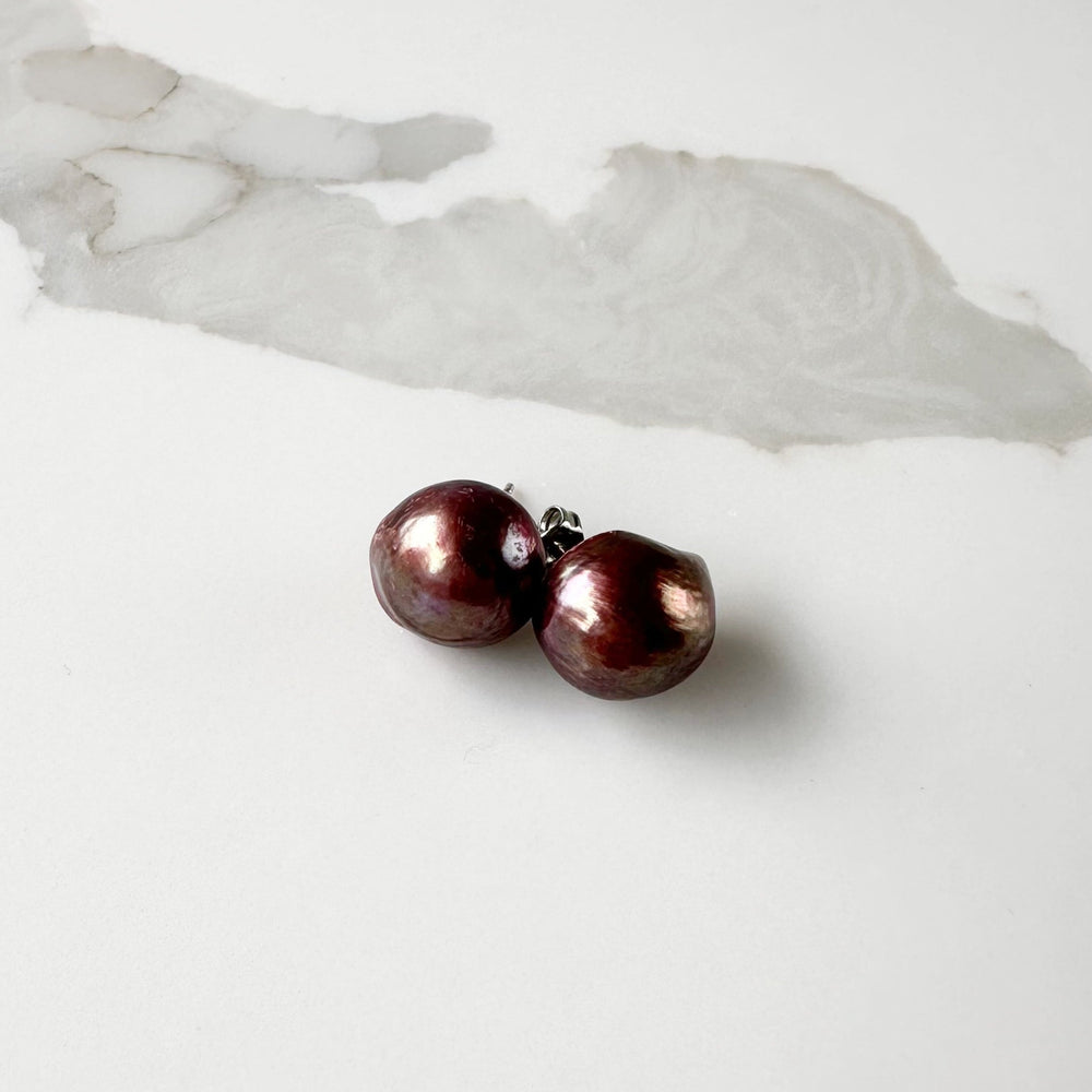 Extra Large Brown Baroque Freshwater Pearl Earrings on Sterling Silver Studs