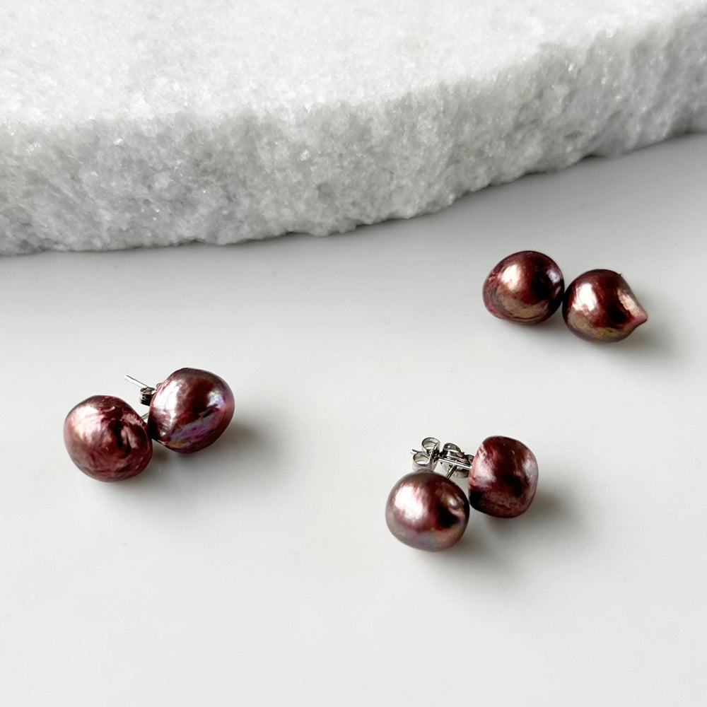 
                      
                        Extra Large Brown Baroque Freshwater Pearl Earrings on Sterling Silver Studs
                      
                    