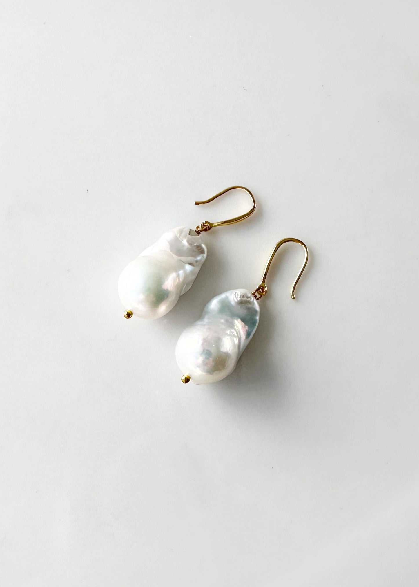 Large Baroque White Freshwater Pearl Earrings on Yellow Gold-Plated Wire. Stunning and each on is Unique.