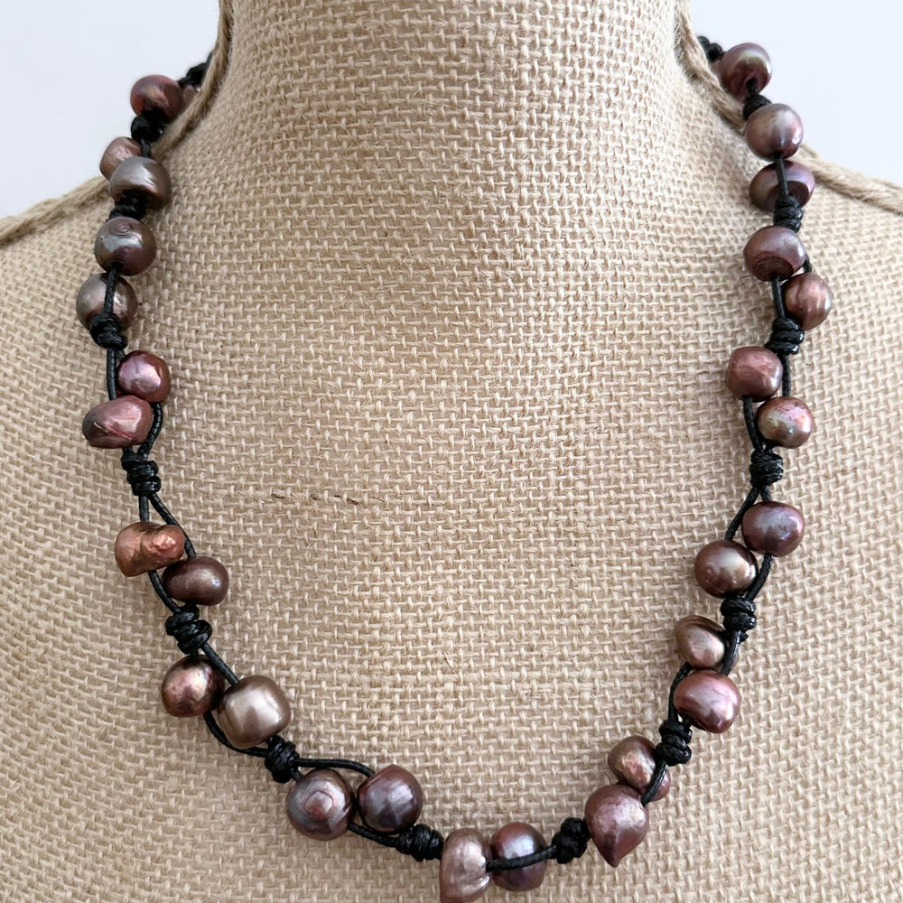 
                      
                        This Casually Elegant 23” Necklace has Large Organic Freshwater Pearls Knotted on Cotton Cord with a Large Lobster Claw Clasp and a 2" extender chain. Perfect for everyday! Designed in Canada
                      
                    