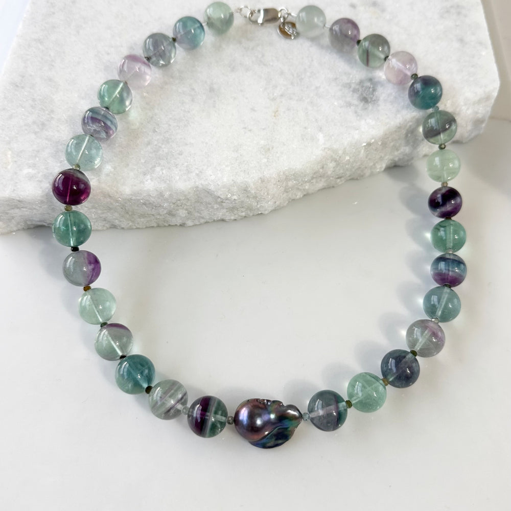 FLUORITE & BAROQUE PEARL NECKLACE - WANTED ONE OF A KIND