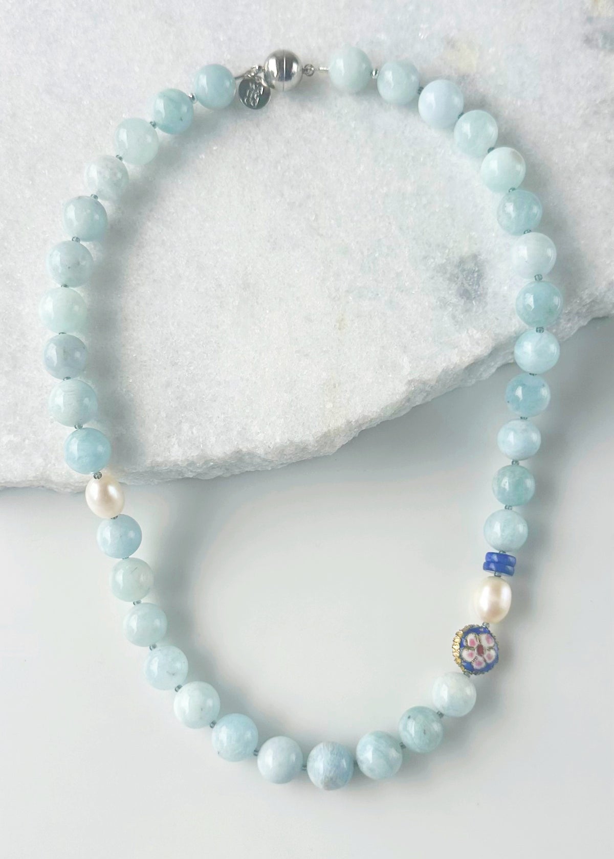AQUAMARINE, LAPIS, CLOISONNÉ & PEARL NECKLACE - LIMITED EDITION