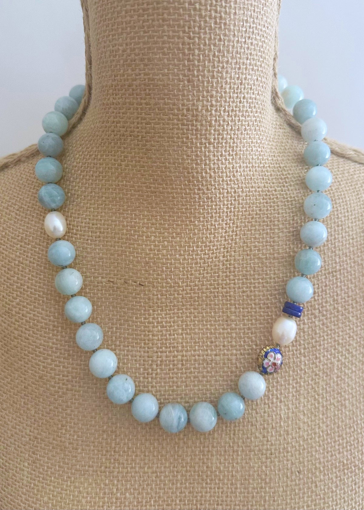 AQUAMARINE, LAPIS, CLOISONNÉ & PEARL NECKLACE - LIMITED EDITION