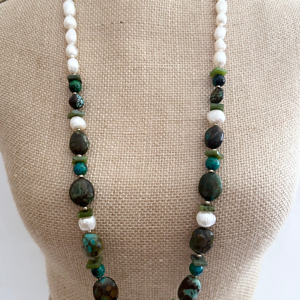 
                      
                        TURQUOISE, JADE, CHRYSOCOLLA & PEARL NECKLACE - WANTED ONE OF A KIND
                      
                    