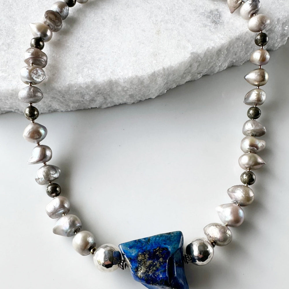 LAPIS & PEARL NECKLACE - WANTED ONE OF A KIND