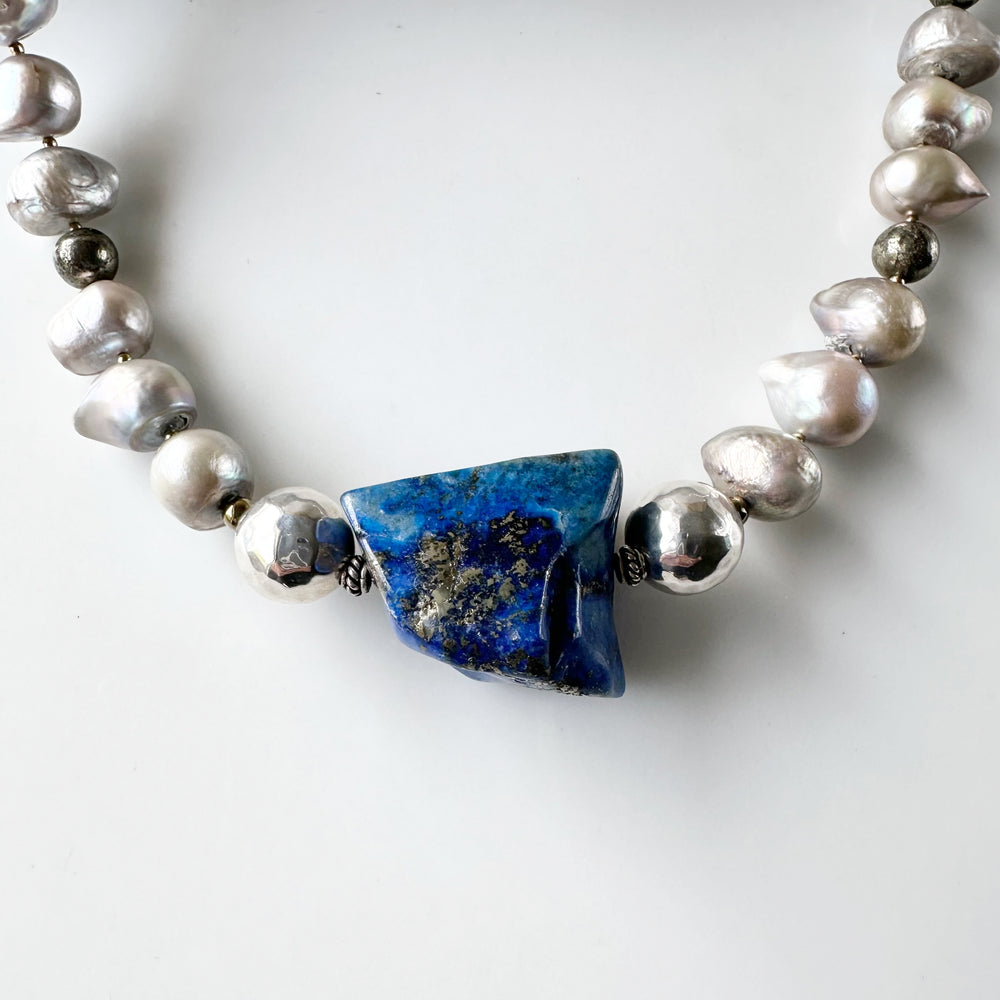 LAPIS & PEARL NECKLACE - WANTED ONE OF A KIND