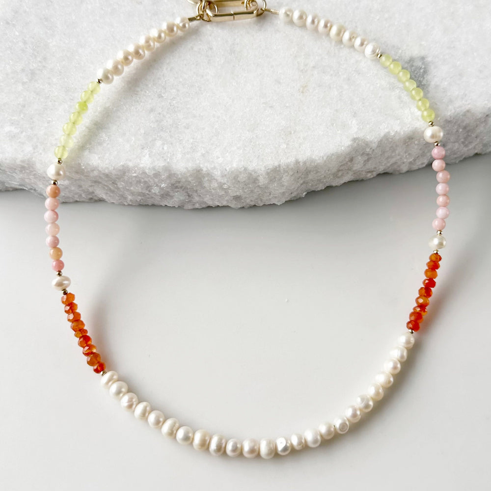 PINK OPAL, CARNELIAN & PEARL NECKLACE - WANTED ONE OF A KIND