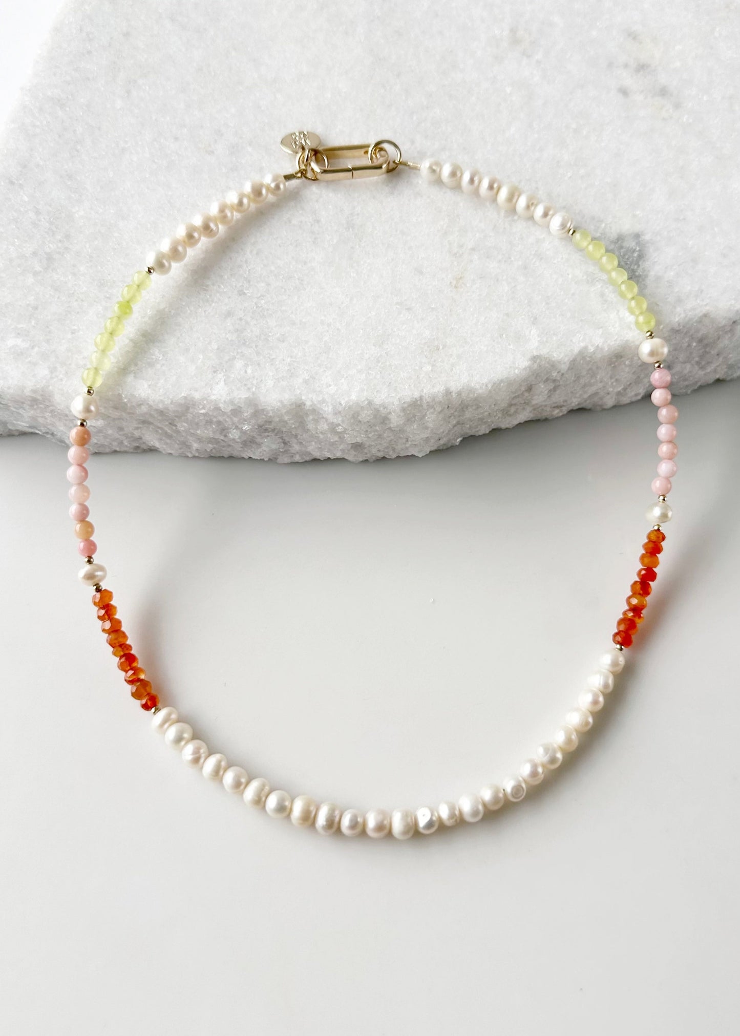 PINK OPAL, CARNELIAN & PEARL NECKLACE - WANTED ONE OF A KIND