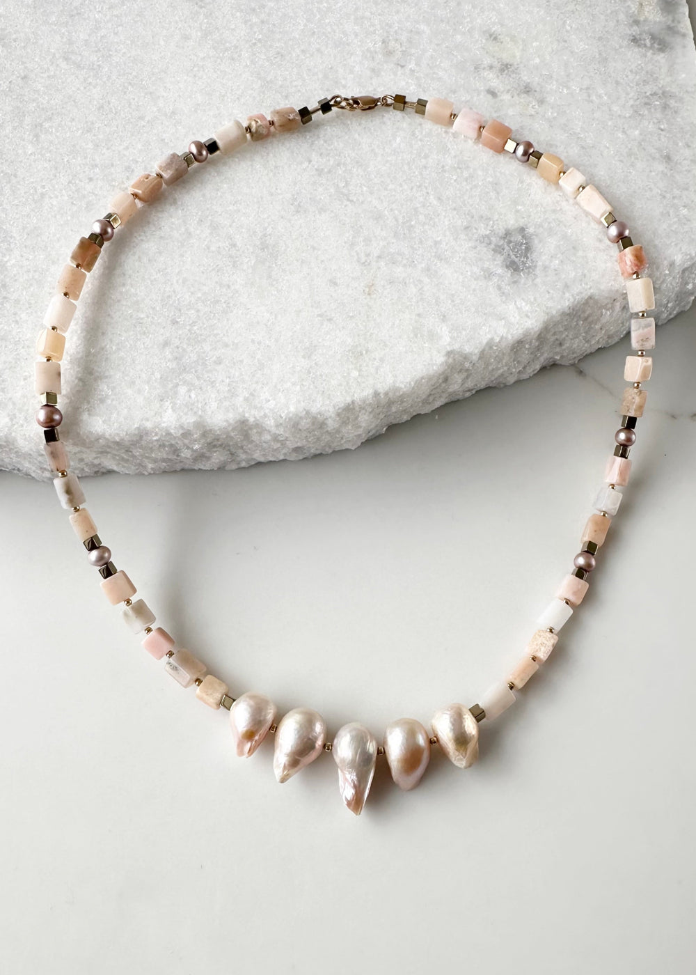 PINK OPAL & BAROQUE PEARL NECKLACE - WANTED ONE OF A KIND