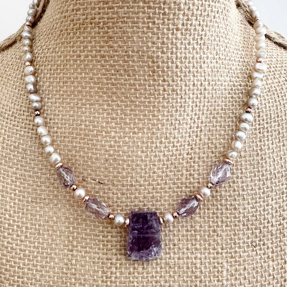 AMETHYST & CHAMPAGNE PEARL NECKLACE - WANTED ONE OF A KIND