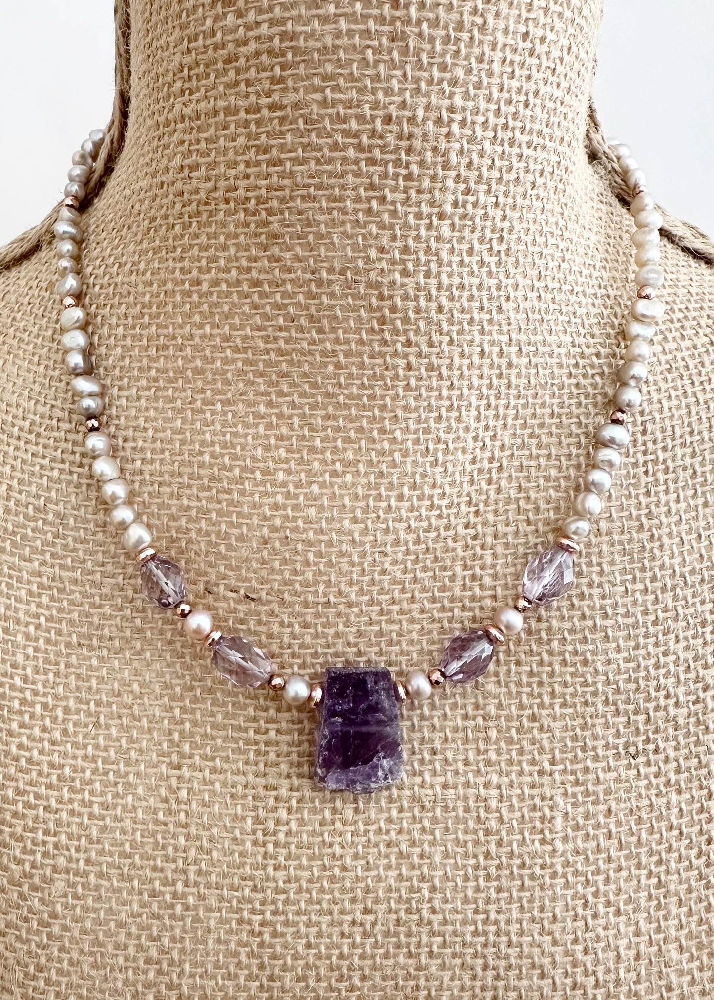 AMETHYST & CHAMPAGNE PEARL NECKLACE - WANTED ONE OF A KIND