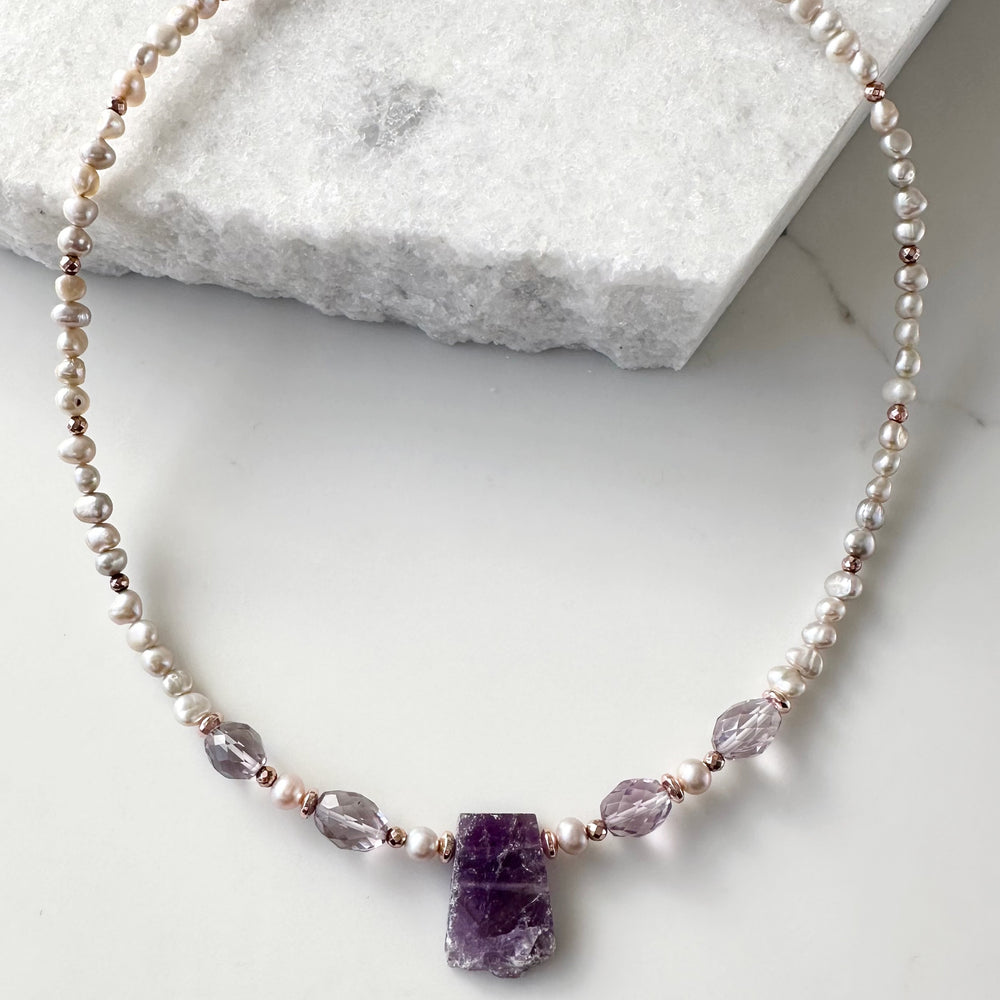 AMETHYST & CHAMPAGNE PEARL NECKLACE - WANTED ONE OF A KIND