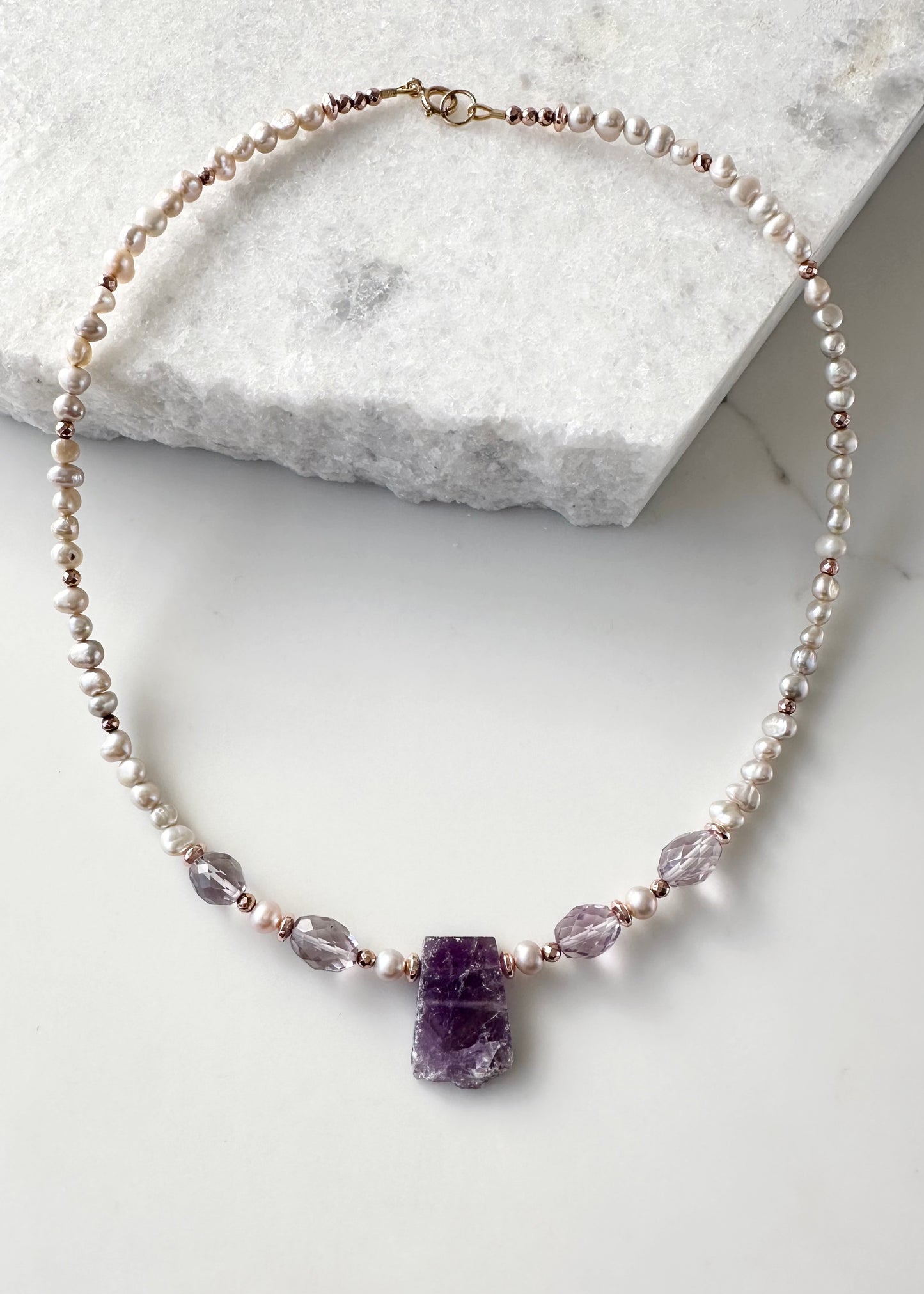 AMETHYST & CHAMPAGNE PEARL NECKLACE - WANTED ONE OF A KIND