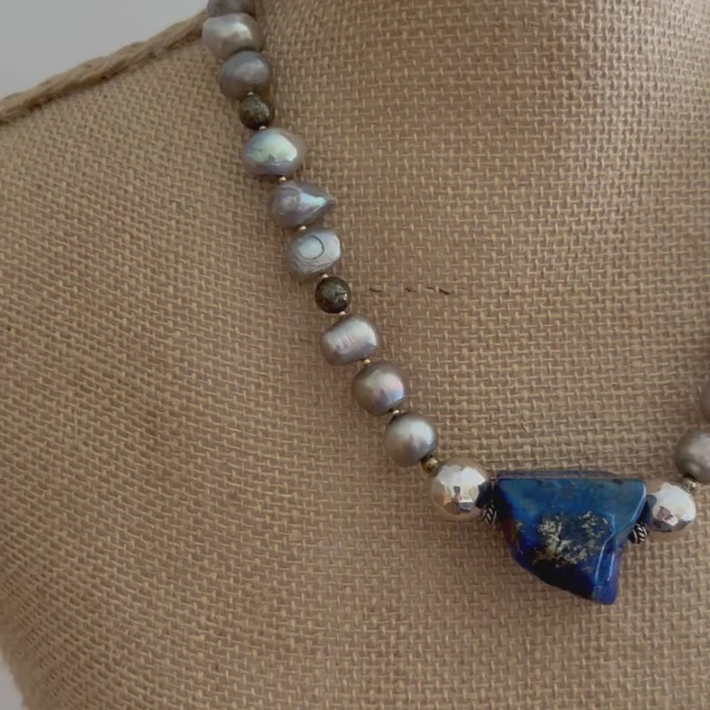 
                      
                        Load and play video in Gallery viewer, LAPIS &amp;amp; PEARL NECKLACE - WANTED ONE OF A KIND
                      
                    