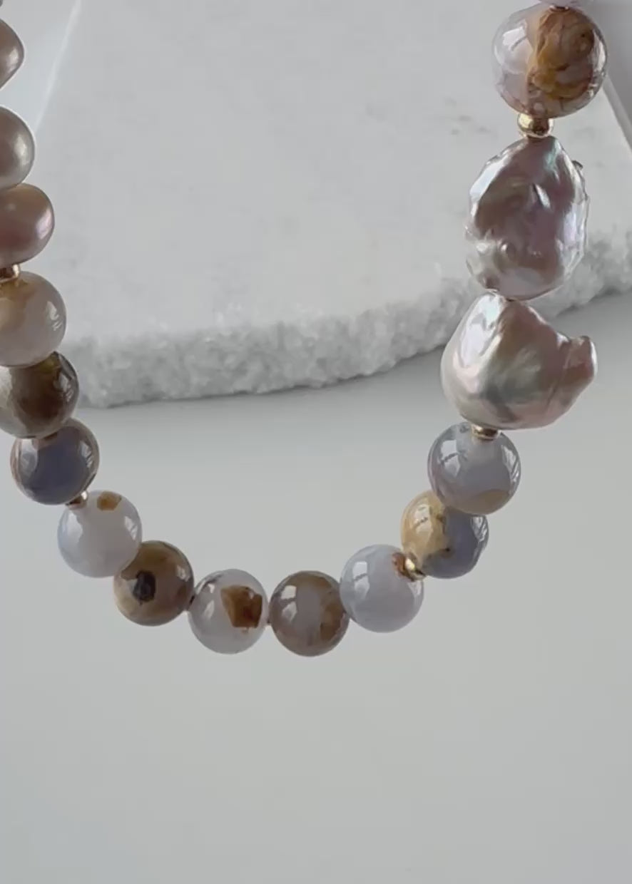 BLUE CHALCEDONY & BAROQUE PEARL NECKLACE - WANTED ONE OF A KIND