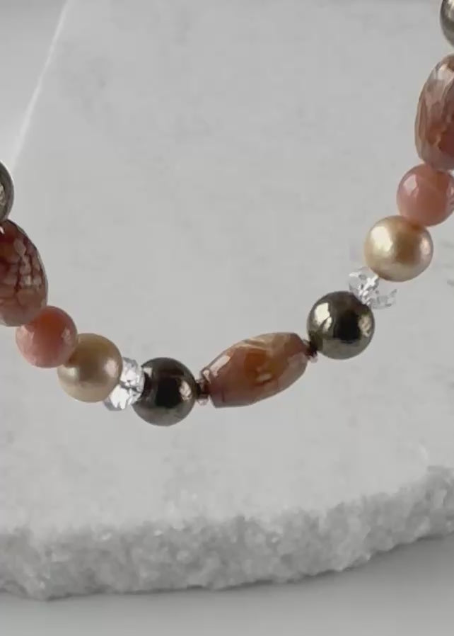 AGATE, PYRITE & PEARL NECKLACE - WANTED ONE OF A KIND
