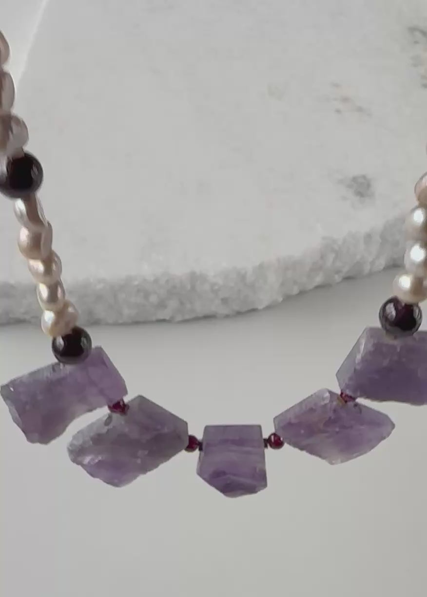 AMETHYST, GARNET & PEARL NECKLACE - WANTED ONE OF A KIND