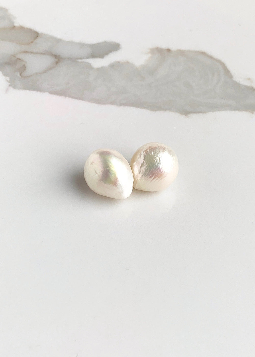 Extra Large White Baroque Freshwater Pearl Earrings on Sterling Silver Studs